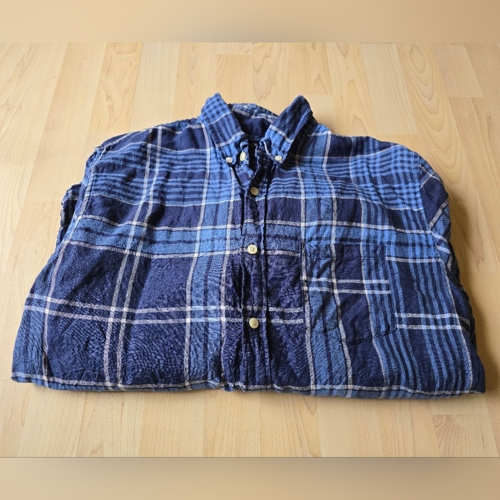 J.Crew 100% Linen Long Sleeve Plaid Button Down Size Large